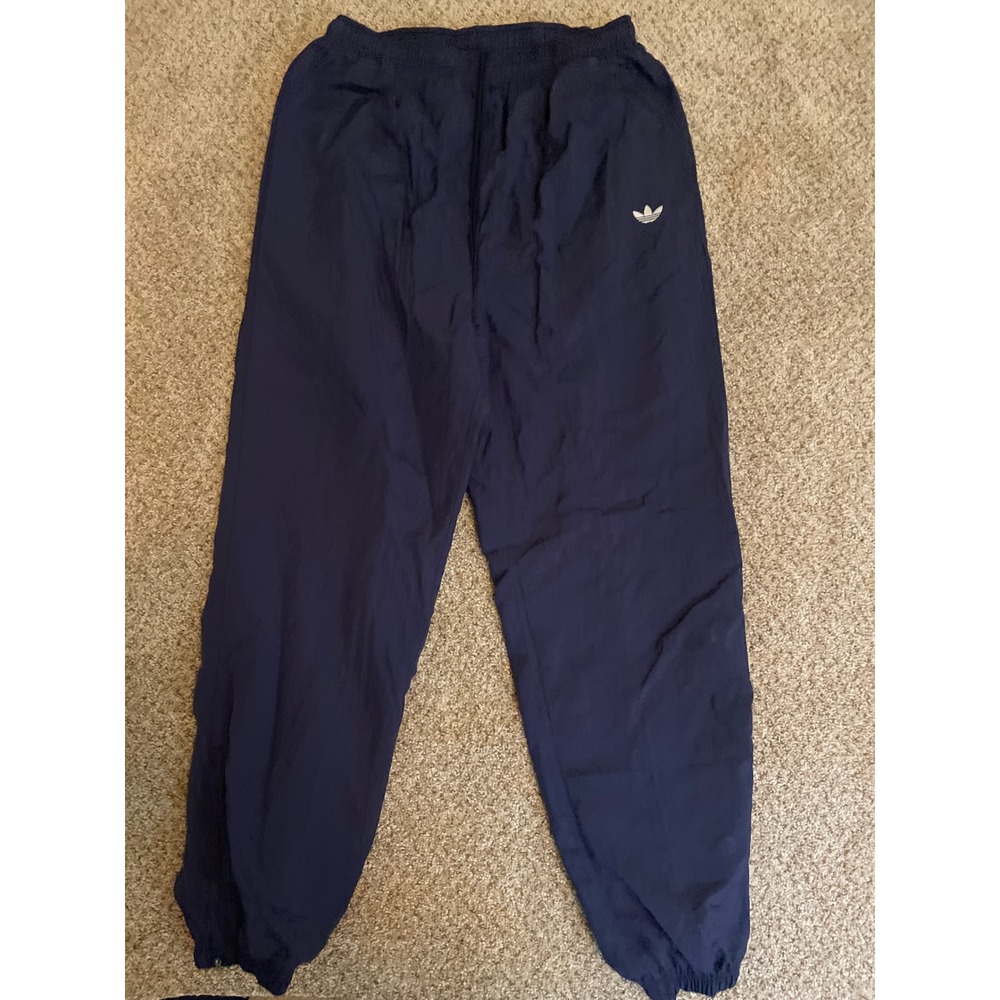 Vintage 90s Adidas Men Track Pants Large Navy Blue Trefoil Nylon Lined Joggers